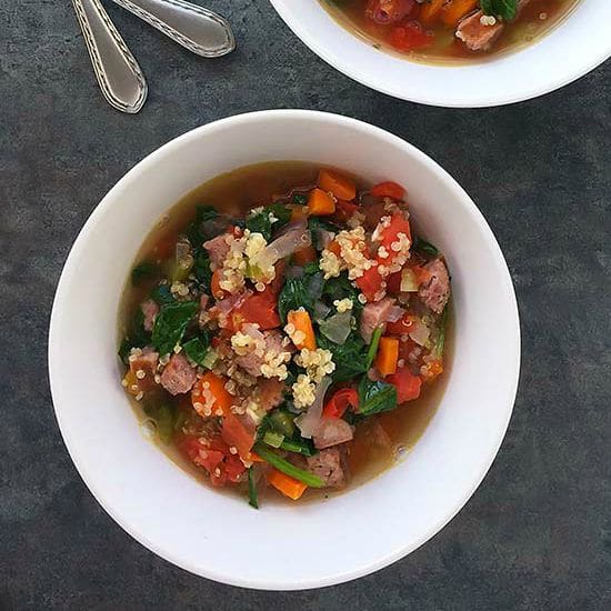 Italian Sausage Soup with Quinoa and Spinach
