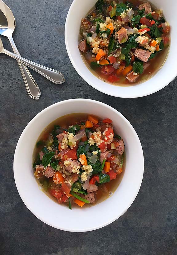 Italian Sausage Quinoa and Spinach Soup