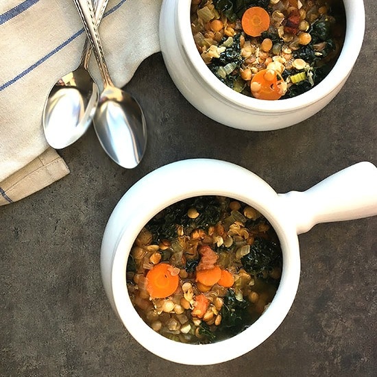 Sprouted Lentil Soup with Pancetta and Kale