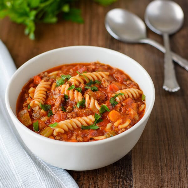 Slow Cooker Italian Sausage Soup with Pasta - Healthier Dishes