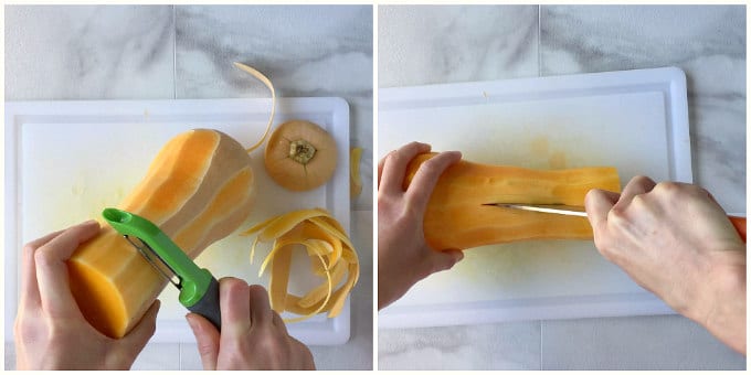 A picture tutorial on how to cut a butternut squash. 