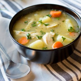 A healthy soup recipe made with roasted chicken and veggies! Makes a hearty and delicious dinner idea!